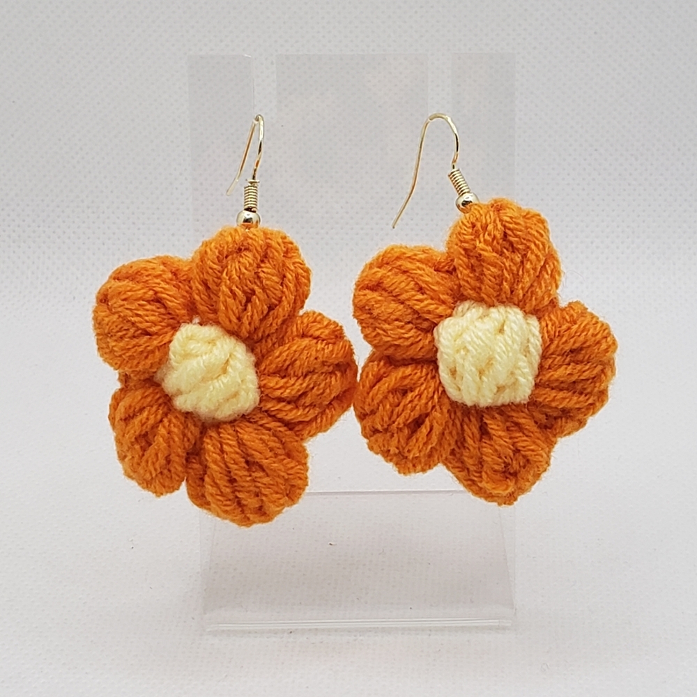 Handcrafted Orange Flower Earrings